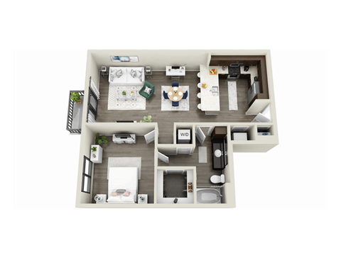 Floor plan for 1 bed, 1 bath, 831 sqft